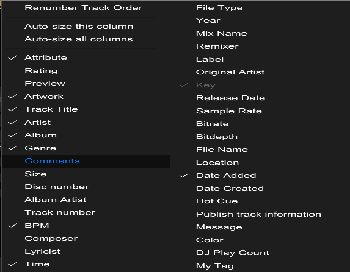 Right-click menu with Renumber Track Order in Rekordbox